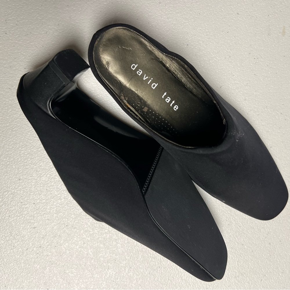 David Tate Black Mules with V-shaped Cut and Sleek Design